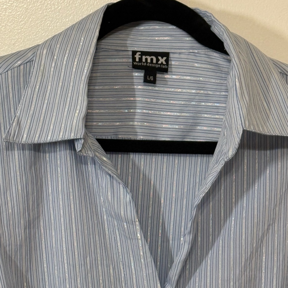 Women's Light Blue Striped Button Down Shirt